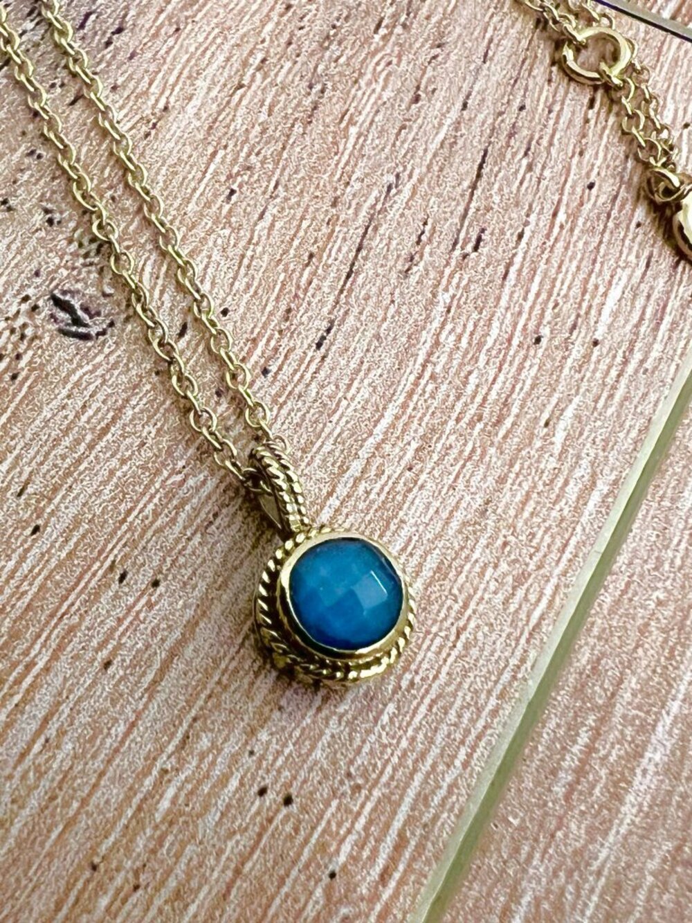 $375 ANNA BECK Blue Quartz Gold Plated Sterling Silver Round Pendant Necklace